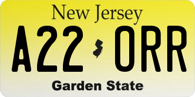 NJ license plate A22ORR