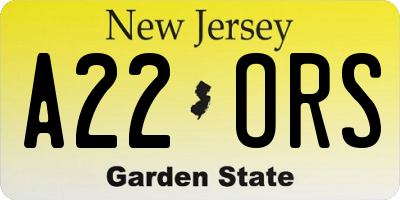 NJ license plate A22ORS