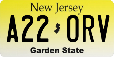 NJ license plate A22ORV