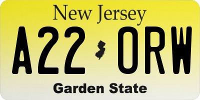 NJ license plate A22ORW