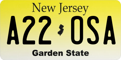 NJ license plate A22OSA