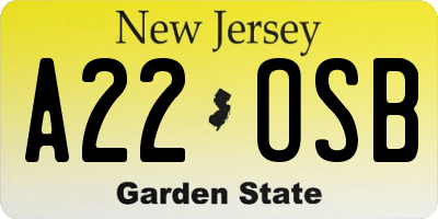 NJ license plate A22OSB