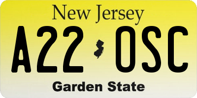 NJ license plate A22OSC