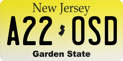 NJ license plate A22OSD
