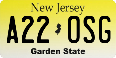 NJ license plate A22OSG