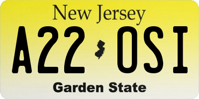 NJ license plate A22OSI