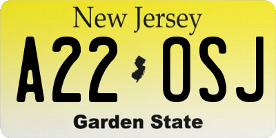 NJ license plate A22OSJ