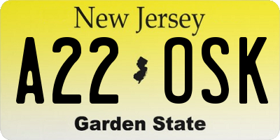 NJ license plate A22OSK