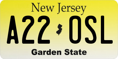 NJ license plate A22OSL