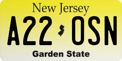NJ license plate A22OSN