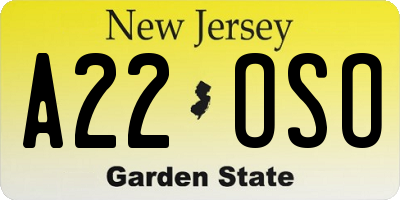 NJ license plate A22OSO