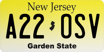 NJ license plate A22OSV