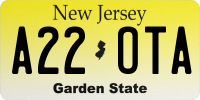 NJ license plate A22OTA
