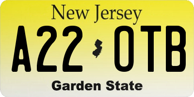 NJ license plate A22OTB