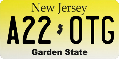 NJ license plate A22OTG