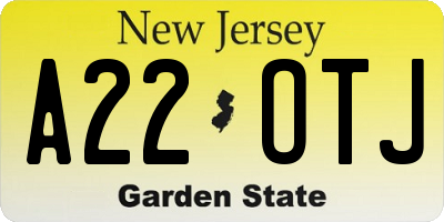 NJ license plate A22OTJ