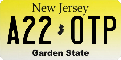 NJ license plate A22OTP