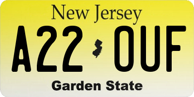 NJ license plate A22OUF