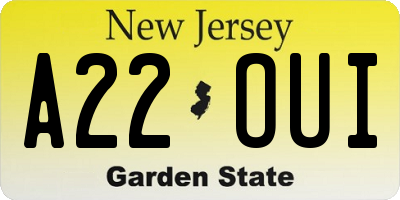 NJ license plate A22OUI