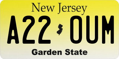 NJ license plate A22OUM
