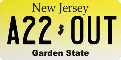 NJ license plate A22OUT