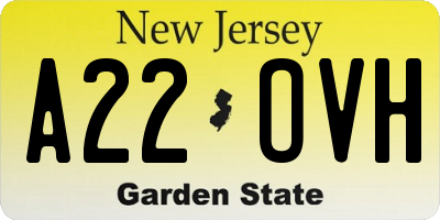 NJ license plate A22OVH