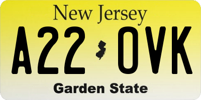 NJ license plate A22OVK