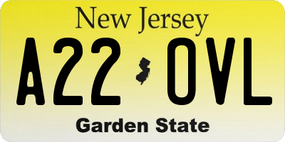 NJ license plate A22OVL