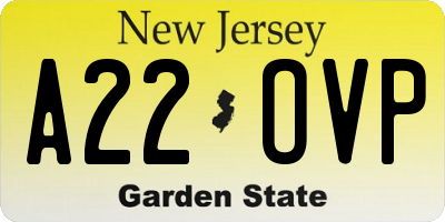 NJ license plate A22OVP