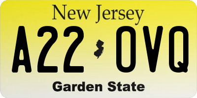 NJ license plate A22OVQ