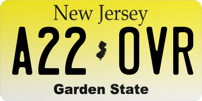NJ license plate A22OVR