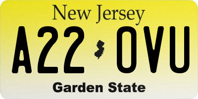 NJ license plate A22OVU