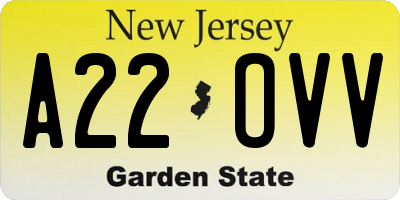 NJ license plate A22OVV
