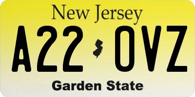 NJ license plate A22OVZ