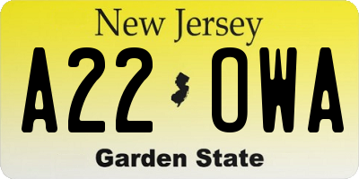 NJ license plate A22OWA
