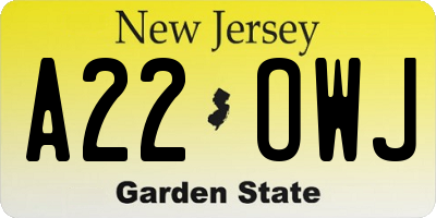 NJ license plate A22OWJ