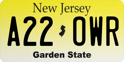 NJ license plate A22OWR