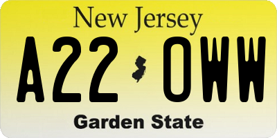 NJ license plate A22OWW