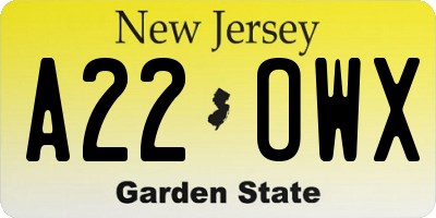 NJ license plate A22OWX