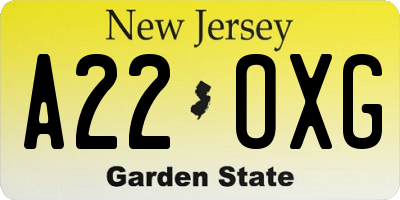 NJ license plate A22OXG