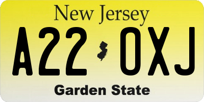 NJ license plate A22OXJ