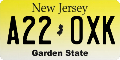 NJ license plate A22OXK