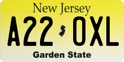 NJ license plate A22OXL