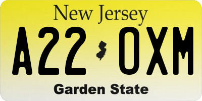 NJ license plate A22OXM