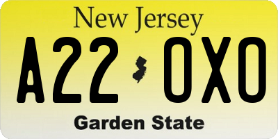 NJ license plate A22OXO