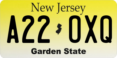 NJ license plate A22OXQ