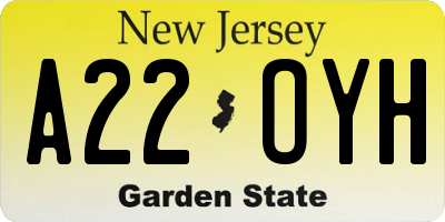 NJ license plate A22OYH