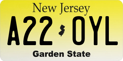NJ license plate A22OYL