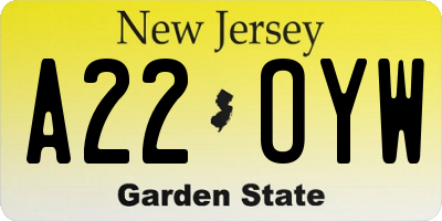 NJ license plate A22OYW