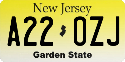 NJ license plate A22OZJ